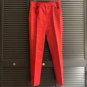 Red straight jeans with zippered ends